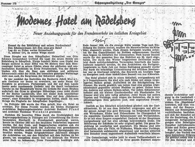 Schopflocher Skizzen Zeitungsartikel „Modernes Hotel am Rödelsberg“