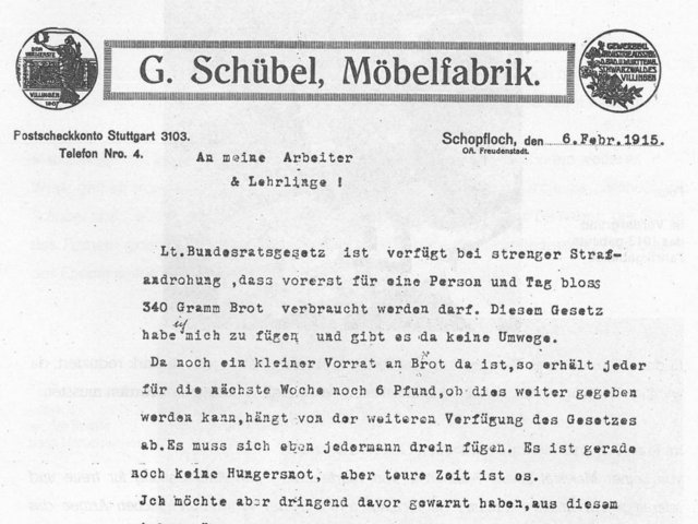 Schopflocher Skizzen Brief von Herrn Schübel