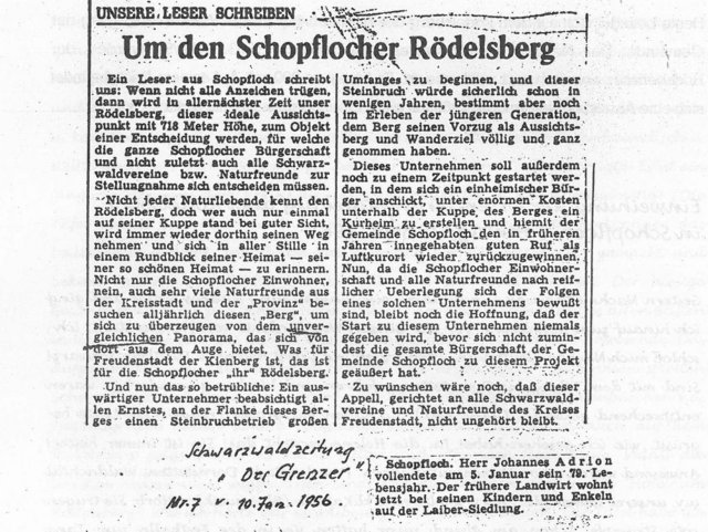 Schopflocher Skizzen Zeitungsartikel „Um den Schopflocher Rödelsberg“