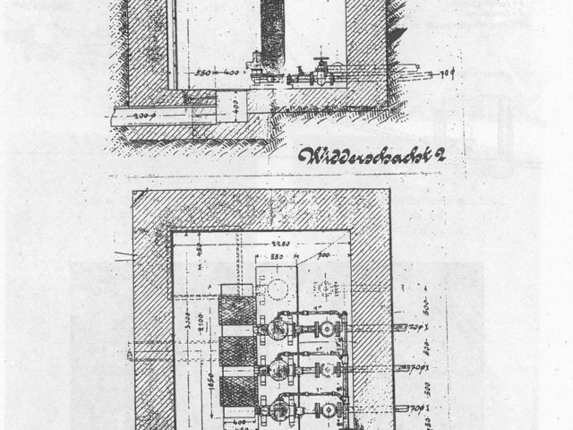 Schopflocher Skizzen Kopie aus den Planungsunterlagen: Widderschacht 2: Querschnitt und Grundriss