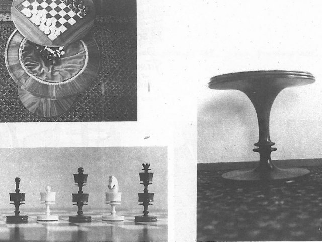 Schopflocher Skizzen Meisterstück von Walter Schwarz: Spieltisch mit Schachbrett und Schachfiguren